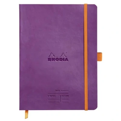 Image de RHODIA 117790C Carnet Souple Meeting Violet A5+ 16 x 21 cm Pré Imprimé Date/Notes/Action 160 p Détachables Papier Clairefontaine 90 g/m² Marque Page, Porte Crayon Simili Cuir Rhodiarama