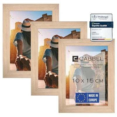 Image de CABBEL Lot de 3 cadres photo 10x15 MDF cadre en bois avec verre acrylique incassable nature