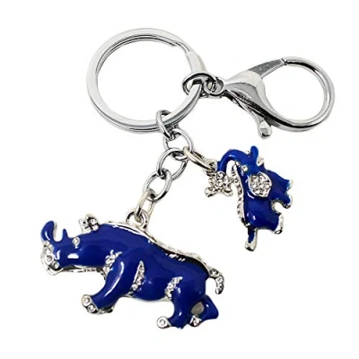 Image de fengshuisale Feng Shui Amulette Protection Bleu Rhinocéros et éléphant porte clés avec breloque sac à main suspendre w1041