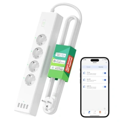 Image de Meross Multiprise Connectée (Type F), 16A WiFi avec 4 Prises et Ports USB Compatible Alexa Google Home, Commande Vocale Contrôle à Distance