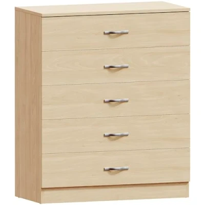 Image de Vida Designs Commode en pin, 5 poignées et coulisses métal, Support de tiroir Anti courbure Unique, Meubles Chambre à Coucher Riano, Bois, H 90 x L 75 P 36 Cm Env
