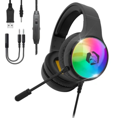 Image de EMPIRE GAMING 2024 Nouveau Icarus S16 Casque Gamer RGB pour PS5, PS4, Xbox One/Series, PC, Mac, Smartphones, Tablettes Télécommande Son Stéréo Haute Définition Microphone Flexible