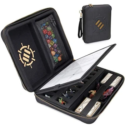 Image de ENHANCE Étui de Rangement RPG Classeur DND avec Support Feuille Personnage intégré et Panneau écriture effaçable, Zone roulement dés, Pochette à stylos Amovible, Plateau en Mousse
