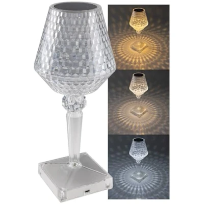 Image de ChiliTec Lampe de table LED à batterie 26 cm intensité variable avec interrupteur tactile 3 couleurs lumière réglables décorative rechargeable par USB
