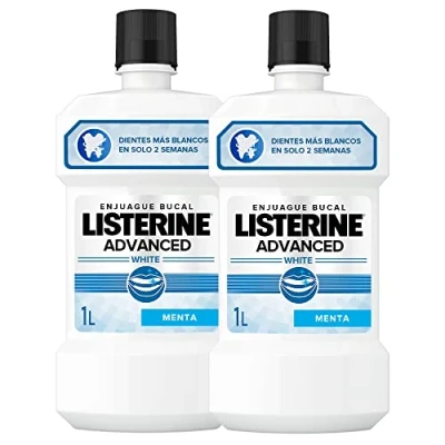 Image de Listerine Advanced White Mild Flavor (pack de 2 x 1 L), bain bouche blanchissant, sans alcool, élixir oral pour un nettoyage buccal optimal, arôme menthe
