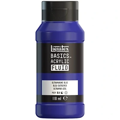 Image de Liquitex 8870397 Basics Fluid Peinture acrylique à consistance fluide, séchage rapide, résistante la lumière, imperméable, base d&#039;eau, Flacon de 118 ml, Bleu Outremer