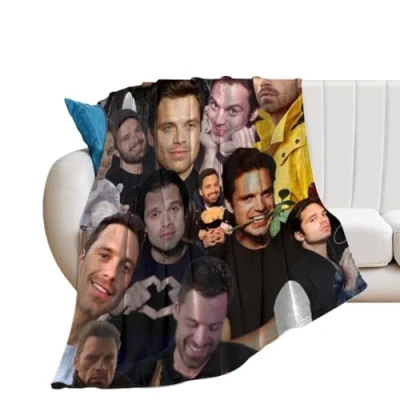 Image de QapLWczK Collage Sebastian Stan Couverture polaire en flanelle ultra douce élégante pour chambre à coucher, salon, canapé chaude toutes les saisons 150 x 200 cm