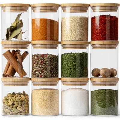 Image de KIVY Jeu de Pot en Verre Rangement Épices [12 x 150 ml] Empilables Ronds Conservation Petits Bocaux à épices…