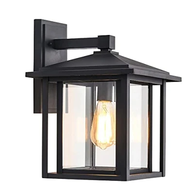 Image de wonderlamp Applique murale extérieure Avenue, 1xE27, Max 60W, IP 23, Vintage, forme de lanterne avec verre, Noir