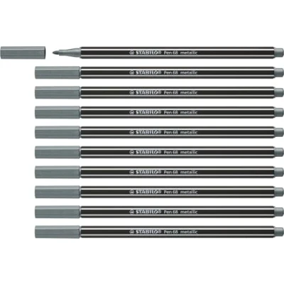 Image de Feutre métallisé STABILO Pen 68 metallic Lot x 10 feutres métallisés pointe moyenne Argent