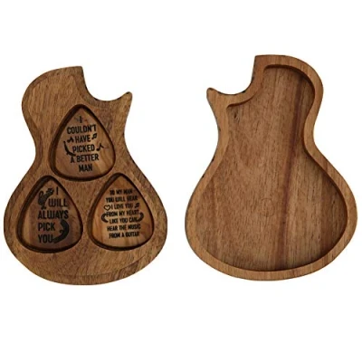Image de Boîte de médiators en Bois pour Guitare, Forme Guitare avec 3 Standard Accessoire Performance