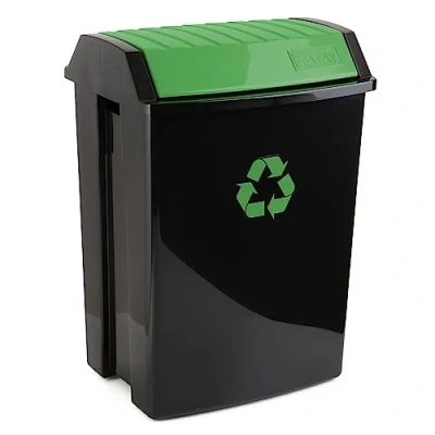 Image de TATAY Poubelle de Recyclage, Capacité 50L, Couvercle Basculant, Polypropylène, Sans BPA, Protection Solaire, Vert. Mesure 40,5 x 33,5 57,5 ​​cm