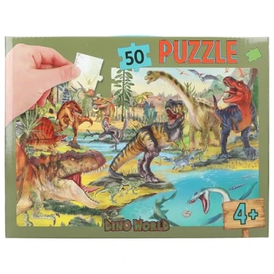 Image de Depesche 13206 Dino World Puzzle 50 pièces, avec Motif de Dinosaure détaillé, dimensionné Environ 58 x 40 cm, dans Une Valise en Carton poignée Transport, Multicolor, Taille Unique