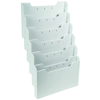 Image de Exacompta Réf. 63240D 1 trieur mural Format A4 horizontal 6 compartiments profondeur de 26 mm A fixer au mur (accroches fournies) Dimensions : 11,35 x 32,7x 52,3 cm Gris lumière