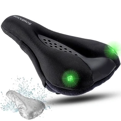 Image de ROCKBROS Housse de Selle Vélo avec Feux Arrières, Coussin VTT Confortable, Siège en Gel Respirant Étanche Sécutité Pluie, Noir