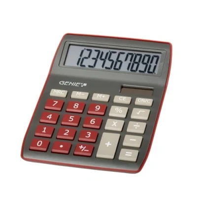 Image de Genie 840 DR Calculatrice de bureau Affichage à 10 chiffres Double alimentation (solaire et piles) rouge foncé