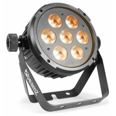 Image de BeamZ BT280 LED Projecteur FlatPAR 7x RGBAW UV, 10W par LED, Aluminium, Boitier ABS, Shows Lumineux Préprogrammés, Télécommande Incluse, Parfait pour Éclairage de Soirée ou Scène