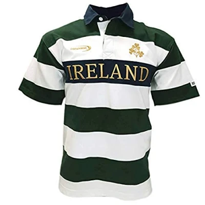 Image de Lansdowne Maillot de rugby à manches courtes avec rayures blanches et dorées, Vert bouteille, blanc, or., XXL
