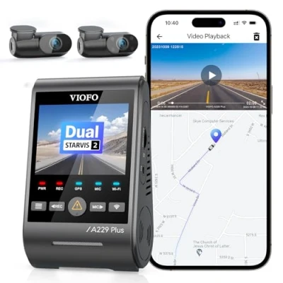 Image de VIOFO A229 Plus 3 objectifs 2K + 1080P, Dual Starvis 2, HDR avant arrière Dashcam voiture, commande vocale et caméra de voiture Wi Fi 5 GHz, GPS ultra précis, super vision nocturne 2.0, sortie