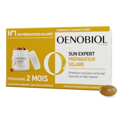 Image de Oenobiol SUN Expert Préparateur Solaire Protection cellulaire renforcée* Favorise un hâle intense et éclatant Complément Alimentaire 2x30 capsules Programme 2 mois