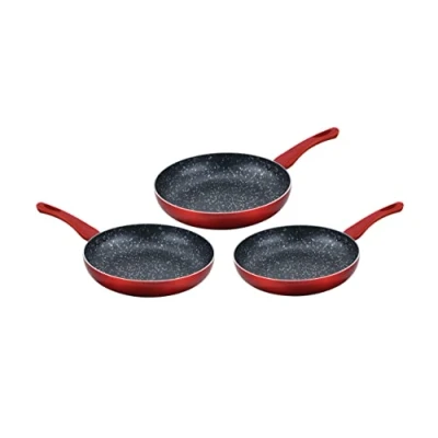 Image de CENOCCO CC 2001 Set de 3 poeles En pierre Tous Feux et induction 20/24/28 cm Rouge