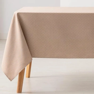 Image de GAMUSI Nappe anti taches pour table rectangulaire petits losanges lisse jacquard imperméable, 140 x 240 cm, toucher tissu, couleur taupe