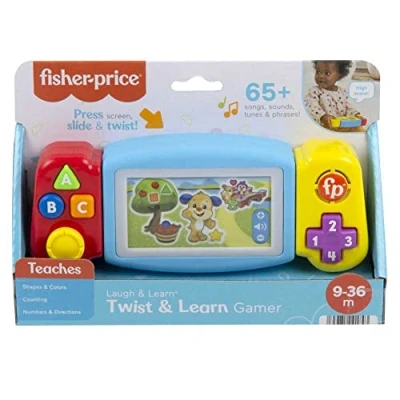 Image de Fisher Price Rires et Éveil Ma Tourni console d’Apprentissages, Jouet interactif, de jeu portable factice, lumineux musical, Éveil, Dès 9 mois, Version: Allemande, HNL53