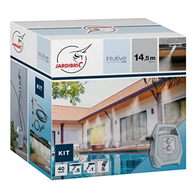 Image de Jardibric Kit de Brumisation KPBRU20 avec Pompe Programmable jusqu&#039;à 40 bars, 14.5m, 7 Buses Anti Goutte, Filtre Calcaire inclus Rafraîchissez l&#039;Air Efficacité