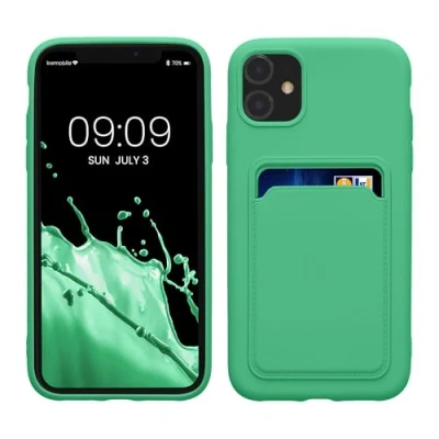 Image de kwmobile Housse Compatible avec Apple iPhone 11 Coque de téléphone Compartiment Carte en Silicone Vert néon