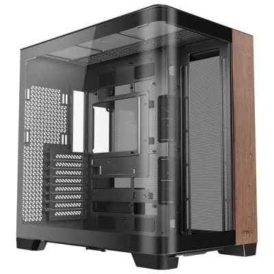 Image de Antec Bois incurvé C8, ventilateurs non inclus, panneau avant en bois, verre simple super grand angle, disposition à double chambre, type C, support de radiateur 360 mm, compatible RTX 40,