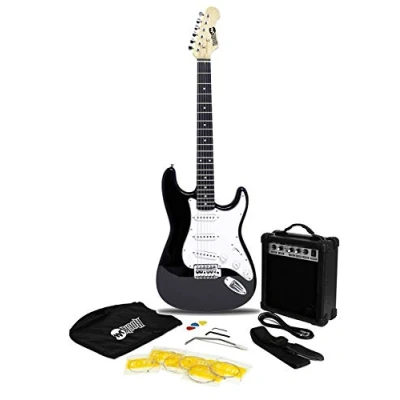 Image de Rockjam Kit de guitare électrique la taille complète avec ampli 10 watts, ses cours, sangle, sac concerts, choix, cordes plomb et rechange noir