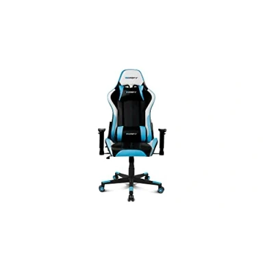 Image de Drift DR175BLUE Chaise de jeu professionnelle, similicuir, accoudoirs réglables 2D, piston classe 4, pivotant, mécanisme papillon, coussin lombaire et cervical, noir/blanc/bleu