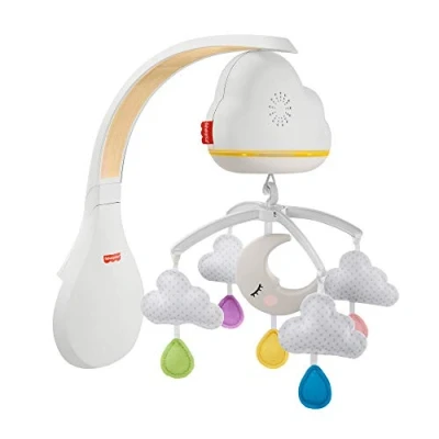 Image de Fisher Price Nuages Apaisants mobile musical pour lit bébé avec détecteur de pleurs, sons et lumières, transformable en veilleuse, dès la naissance, GRP99