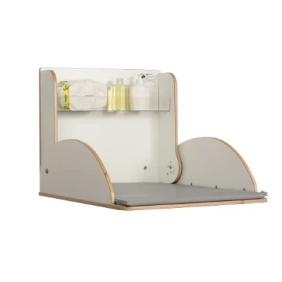 Image de KAWAsimplex Table à langer Timkid Certifié TÜV murale pliable et peu encombrante Avec matelas gris Idéal pour le domaine public privé Fabriqué en Allemagne