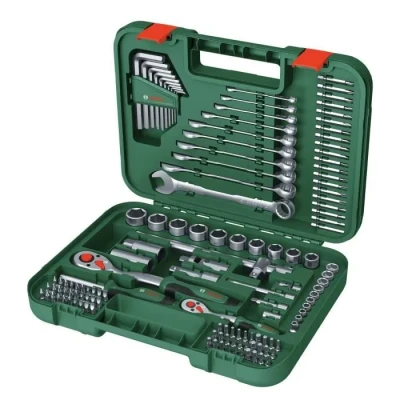Image de Bosch Set d&#039;outils à main Advanced 132 pcs (pr tâches de fixation difficiles ; matériaux haute qualité design ergonomique clés/clés mâles/cliquets/tournevis accessoires)