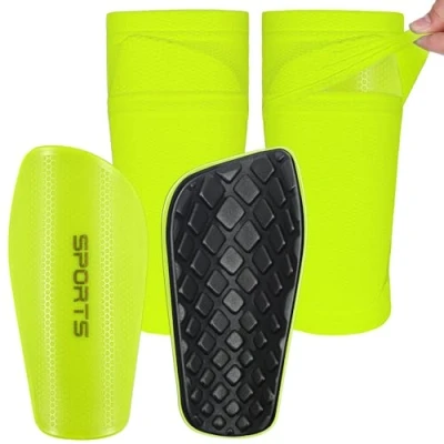 Image de Protège tibias pour homme et enfant avec embouts poche optimisée football à insérer (vert fluo, M (140 160 cm)