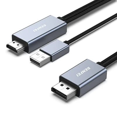 Image de Câble HDMI vers DisplayPort, BENFEI DisplayPort 4K 60Hz 2K 144Hz 1080P 165Hz, Compatible avec PS5 Xbox One (360) 1.83M