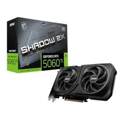 Image de MSI NVIDIA GeForce RTX 5060 Ti 16G Shadow 2X OC Carte Graphique 16 Go GDDR7 (28 GB/s /192 Bits), PCIe 5.0 Double Ventilateur (2X Ventilateurs STORMFORCE), HDMI 2.1b, DisplayPort 2.1b