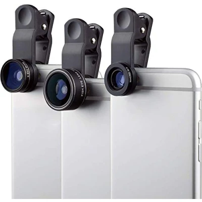 Image de MyGadget 3 en 1 Kit Objectif Smartphone 180 Fisheye + 0,65x Grand Angle 10x Macro pour Téléphone &amp; Tablette par ex. Apple iPad iPhone Samsung