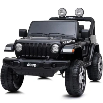 Image de Jeep Wrangler Rubicon 12 V pour enfant avec télécommande parentale Bluetooth 2,4 G Noir