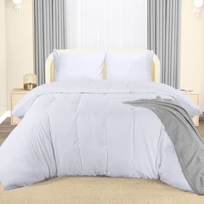 Image de Utopia Bedding Housse de Couette 220x240 cm avec 2 Taies d&#039;oreiller Brodée 65x65 (Blanc) Parure lit Ensembles Housses en Microfibre brossée Douce