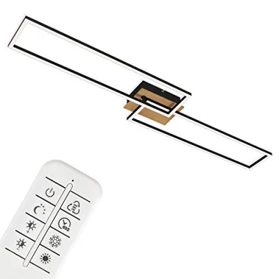 Image de BRILONER Plafonnier LED avec télécommande, intensité lumineuse variable, réglable de blanc chaud à neutre, lampe LED, plafonnier, salon, chambre, 110x24,8x8,5 cm, noir