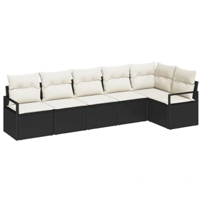 Image de Ensemble de Canapé jardin 6 pièces avec coussins noir poly rotin, 2 places 3346397