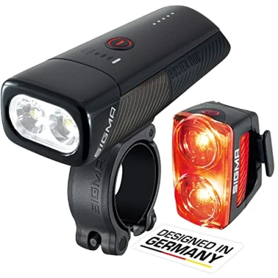 Image de SIGMA Lumiere Velo Avant et Arriere Buster 1100 / RL 150 Eclairage avec Six Modes d&#039;Éclairage &amp; Fonction de Feu Stop Lampe LED Puissantes pour Vélo 165m Portée Jusqu&#039;à 50h