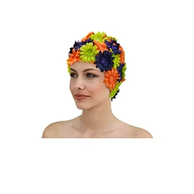 Image de Fashy Bonnet de Bain en Nylon avec Fleurs Orange/Bleu/Vert 3454