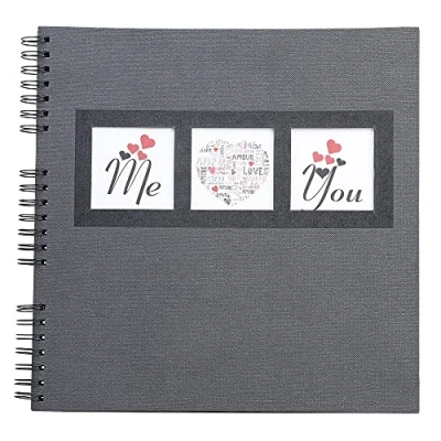 Image de Exacompta Réf. 16215E Album photos à spirales ME &amp; YOU 360 60 pages noires format 32 x cm couverture en papier noir effet bi matière fenêtre de personnalisation certifié FSC®