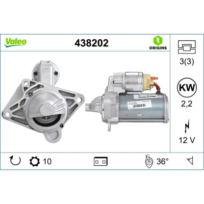 Image de VALEO 438202 Démarreur 12 2,2 10 NEW ORIGINAL PART RENAULT: TRAFIC 2 Kasten, SCENIC 2, ESPACE 4, NISSAN: Qashqai / Qashqai+2 I, Primastar Van, X Trail