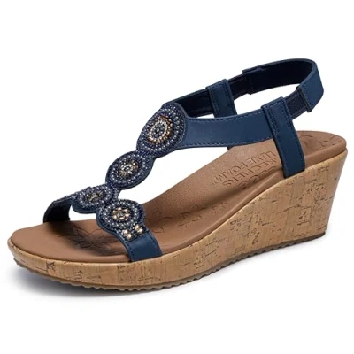 Image de Skechers Femme Beverlee Date Glam Sandale cale, Bleu, 39.5 EU