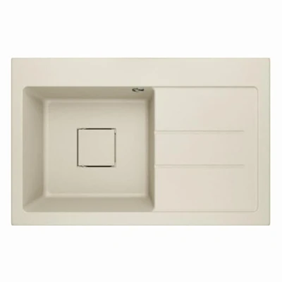 Image de Lavello Qube 1.0 Évier de cuisine en granit encastrable avec égouttoir et siphon caché Beige