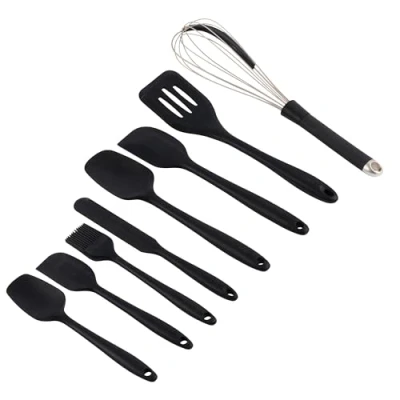 Image de Salter BW12838EU7 Bakes ensemble d&#039;ustensiles en silicone Kit d&#039;outils de cuisine, spatules, grattoir, brosse pâteuse, fouet, crochets suspension, nettoyage facile, résistant à la chaleur, noir